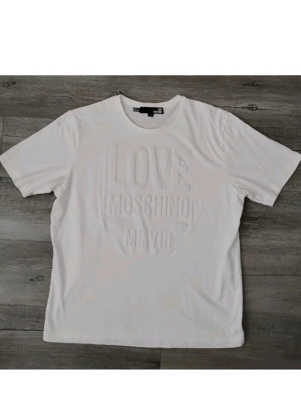 Love Moschino White Embossed Logo Short Sleeve Tee Size 6